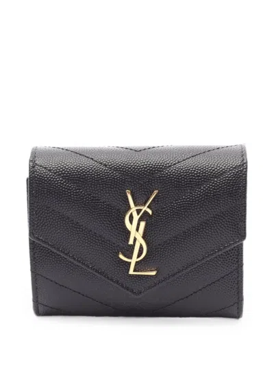 Pre-owned Saint Laurent 2020s Cassandre Trifold Wallet In Black