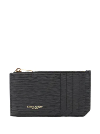 Pre-owned Saint Laurent 2020s Fragment Leather Card Holder In Black