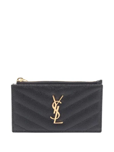 Pre-owned Saint Laurent 2020s Fragment Zip Card Case In Black