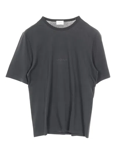 Pre-owned Saint Laurent 2020s Logo Embroidery Cotton T-shirt In Gray