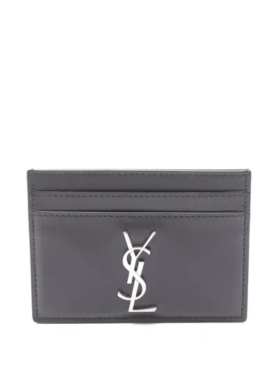 Pre-owned Saint Laurent 2020s Logo Leather Card Case Wallet In Black
