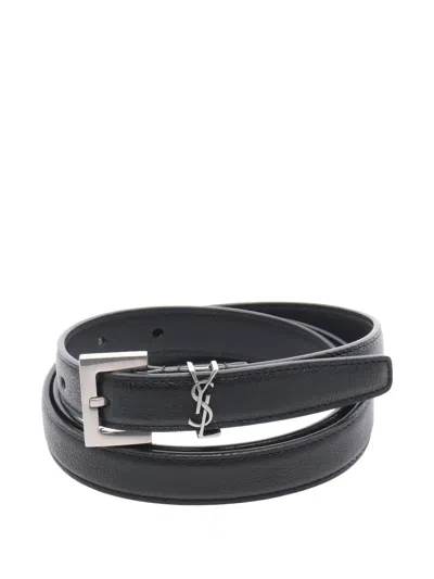 Pre-owned Saint Laurent 2020s Monogram Leather Belt In Black