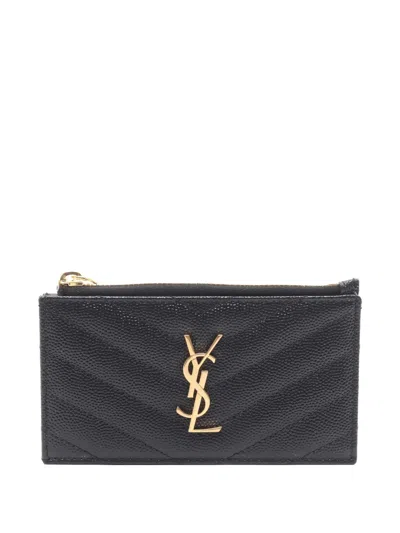 Pre-owned Saint Laurent 2020s Monogram Leather Card Case In Black