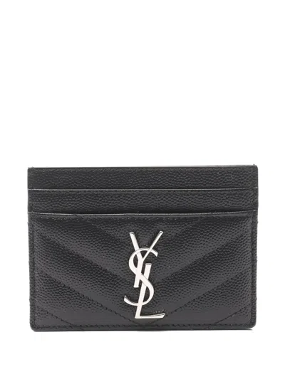Pre-owned Saint Laurent 2020s Monogram Leather Wallet In Black