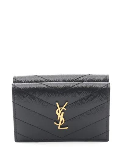 Pre-owned Saint Laurent 2020s Monogram Origami Leather Wallet In Black