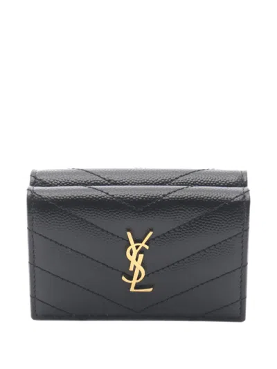 Pre-owned Saint Laurent 2020s Monogram Origami Trifold Wallet In Black