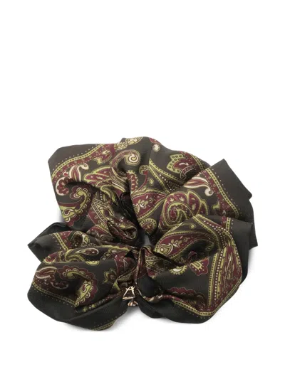 Pre-owned Saint Laurent 2020s Monogram Paisley Scrunchie In Black