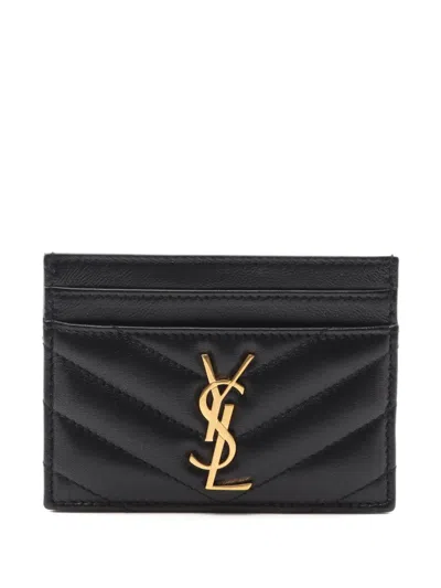 Pre-owned Saint Laurent 2020s Monogram Quilted Card Holder In Black