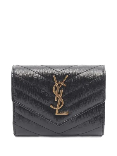 Pre-owned Saint Laurent 2020s Monogram Trifold Leather Wallet In Black