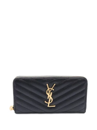 Pre-owned Saint Laurent 2020s Monogram Zip-around Wallet In Black