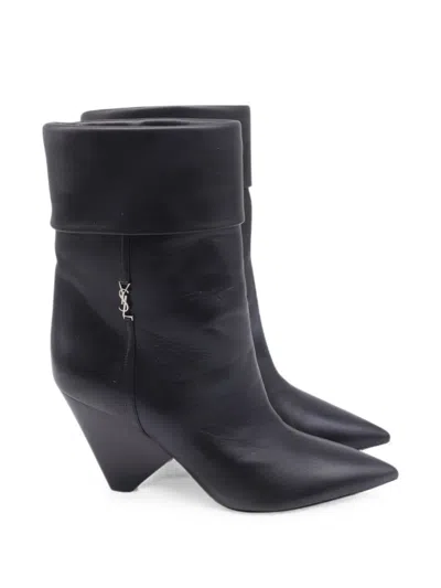 Pre-owned Saint Laurent 2020s Niki Wedge Ankle Boots In Black