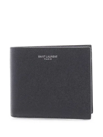 Pre-owned Saint Laurent 2020s Pebbled-leather Bi-fold Wallet In Black