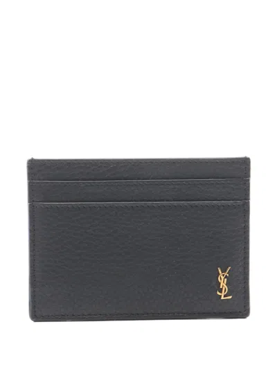 Pre-owned Saint Laurent 2020s Tiny Cassandra Grained-leather Card Case In Black