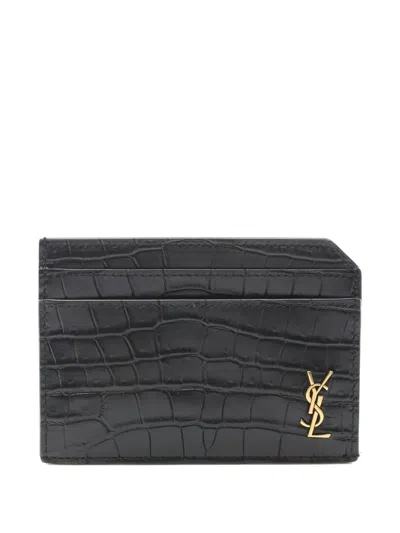 Pre-owned Saint Laurent 2020s Tiny Cassandre Card Case In Black