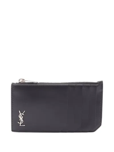 Pre-owned Saint Laurent 2020s Tiny Cassandre Logo-plaque Cardholder In Black