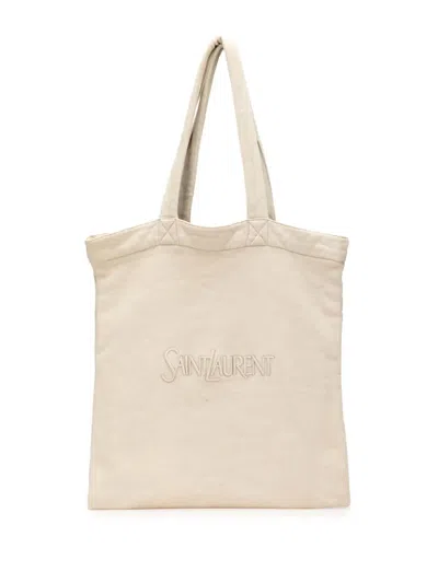Pre-owned Saint Laurent 2021-2025 Fleece Embroidered Logo Tote Bag