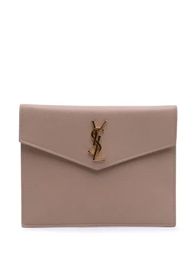 Pre-owned Saint Laurent 2021 Baby Grain De Poudre Uptown Pouch Clutch Bag In Brown