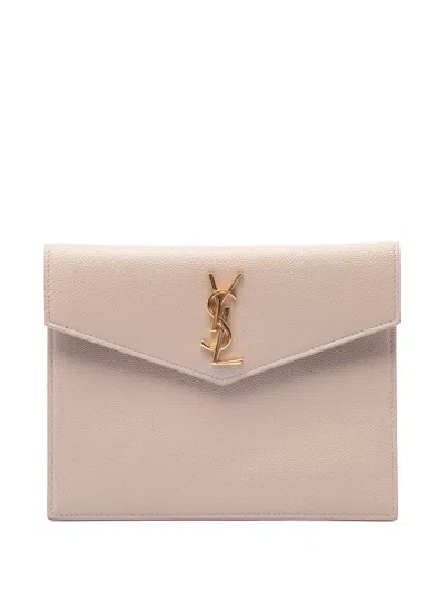 Pre-owned Saint Laurent 2021 Baby Grain De Poudre Uptown Pouch Clutch Bag In Neutral