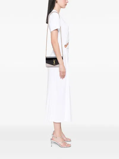 Pre-owned Saint Laurent 2021 Bicolor Calfskin Uptown Chain Wallet Crossbody Bag In Black