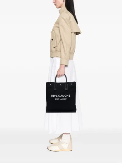 Pre-owned Saint Laurent 2021 Canvas Rive Gauche North South Tote Bag In Black