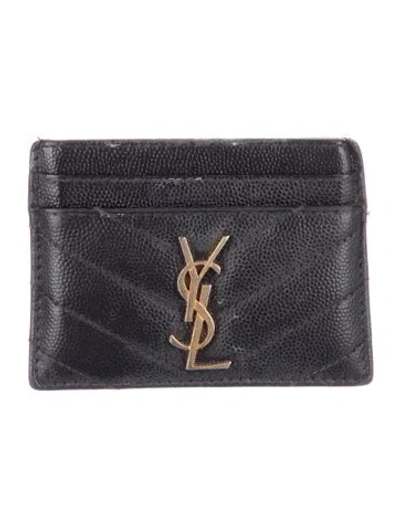 Pre-owned Saint Laurent 2021 Cassandre Card Holder In Black