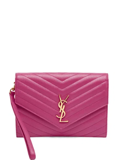 Pre-owned Saint Laurent 2021 Cassandre Matelassé Clutch Bag In Pink