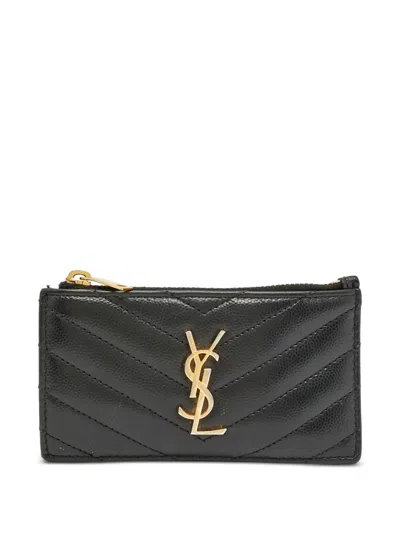 Pre-owned Saint Laurent 2021 Cassandre-logo Wallet In Black