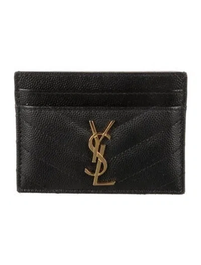Pre-owned Saint Laurent 2021 Chevron Card Holder In Black