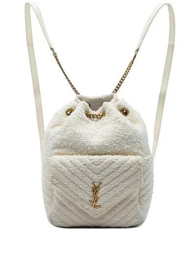 Pre-owned Saint Laurent 2021 Chevron Tweed Monogram Joe Backpack In White
