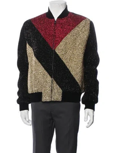 Pre-owned Saint Laurent 2021 Colorblock Pattern Bomber Jacket In Black