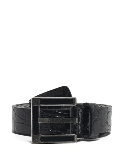 Pre-owned Saint Laurent 2021 Crocodile-embossed Buckle Belt In Black