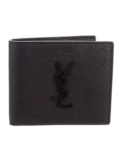 Pre-owned Saint Laurent 2021 Embossed Leather Bifold Wallet In Black