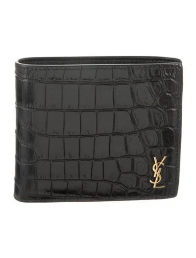 Pre-owned Saint Laurent 2021 Embossed Leather Bifold Wallet In Blue