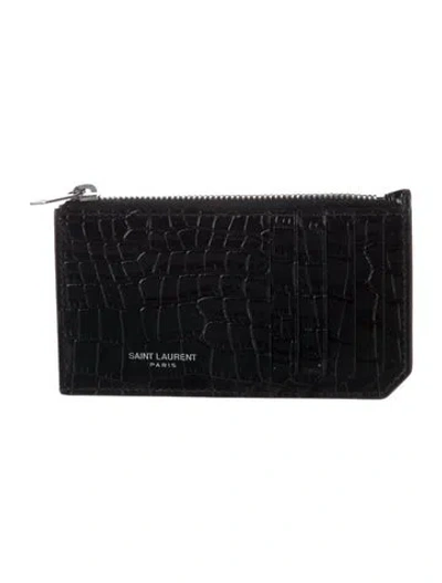 Pre-owned Saint Laurent 2021 Embossed Leather Card Holder In Black