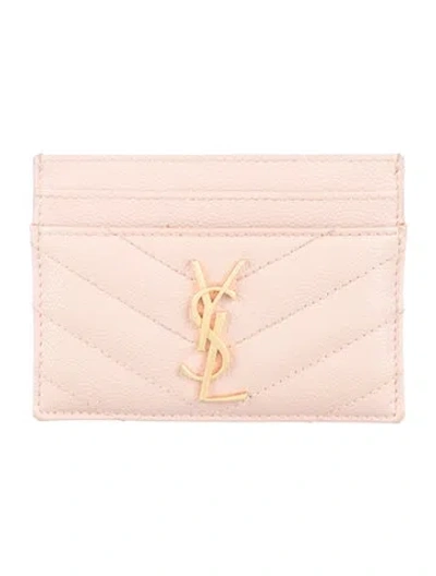 Pre-owned Saint Laurent 2021 Grain De Poudre Matelasse Chevron Monogram Card Holder In Pink