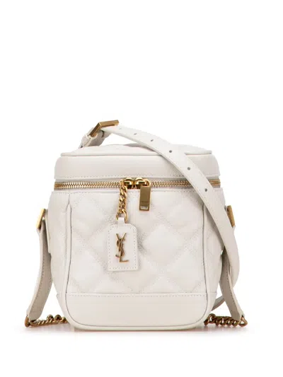 Pre-owned Saint Laurent 2021 Grain De Poudre Quilted 80's Vanity Bag Crossbody Bag In White