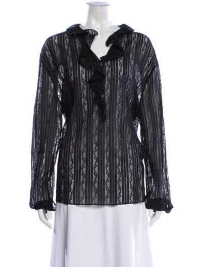 Pre-owned Saint Laurent 2021 Lace Pattern Blouse In Black