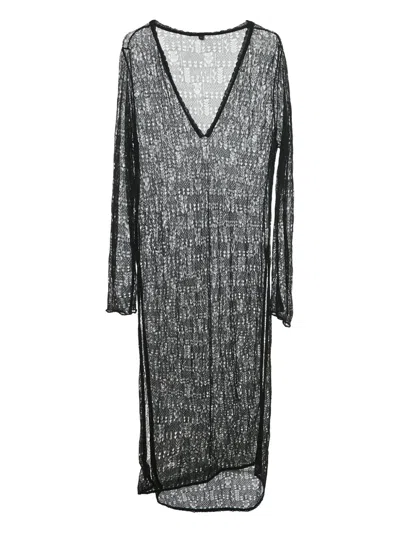 Pre-owned Saint Laurent 2021 Lace Pointelle Knit Dress In Gray