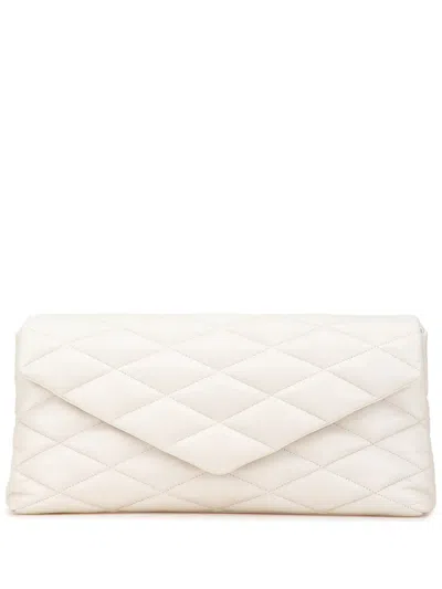 Pre-owned Saint Laurent 2021 Large Quilted Lambskin Sade Clutch Bag In White