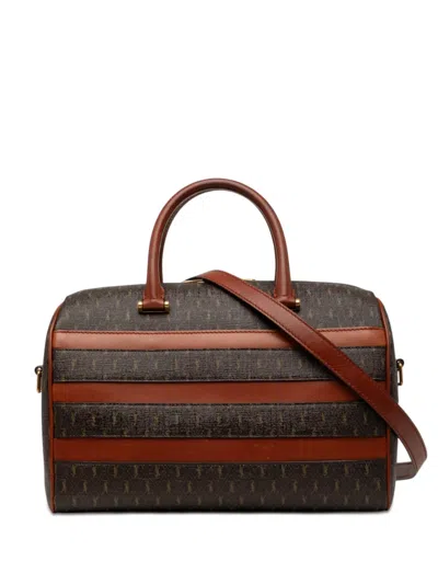 Pre-owned Saint Laurent 2021 Le Monogramme Coated Canvas And Leather Striped Boston Bag Satchel In Brown
