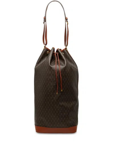 Pre-owned Saint Laurent 2021 Le Monogramme Coated Canvas Long Bucket Bag In Brown