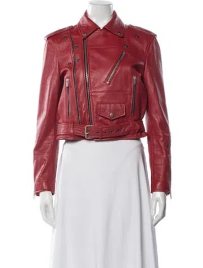 Pre-owned Saint Laurent 2021 Leather Biker Jacket In Red