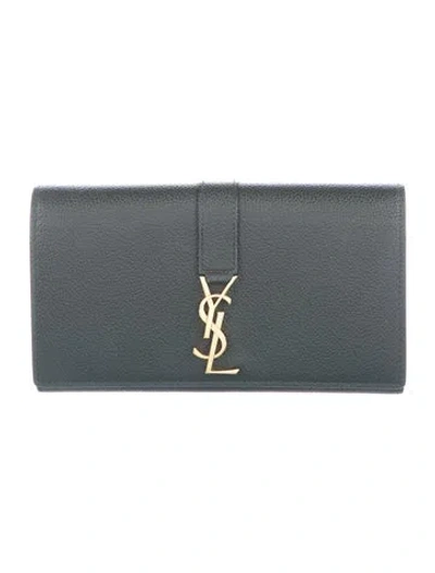 Pre-owned Saint Laurent 2021 Line Large Flap Wallet Continental Wallet In Green