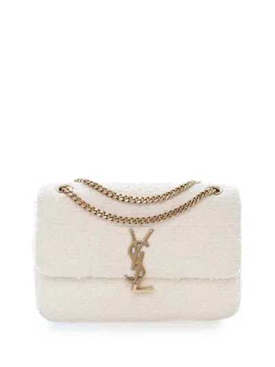 Pre-owned Saint Laurent 2021 Medium Boucle Tweed Patchwork Jamie Shoulder Bag In White