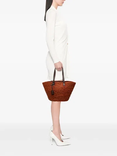 Pre-owned Saint Laurent 2021 Medium Raffia Panier Basket Shopper Tote Bag In Brown