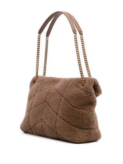 Pre-owned Saint Laurent 2021 Medium Shearling Loulou Puffer Shoulder Bag In Brown