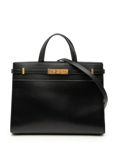 Pre-owned Saint Laurent 2021 Medium Smooth Calfskin Manhattan Shopper Tote Satchel In Black