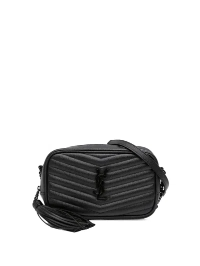 Pre-owned Saint Laurent 2021 Mini Grain De Poudre Monogram Monochrome Lou Camera Bag Crossbody Bag In Black