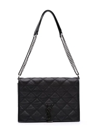 Pre-owned Saint Laurent 2021 Mini Quilted Lambskin Becky Chain Shoulder Bag In Black