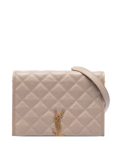 Pre-owned Saint Laurent 2021 Mini Quilted Lambskin Becky Chain Shoulder Bag In Brown